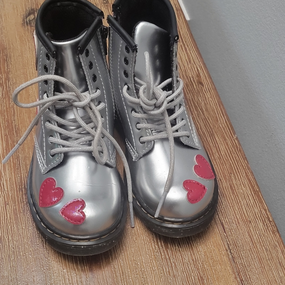 Dr. Martens Silver Soft Suede Boots + Heart Pattern
